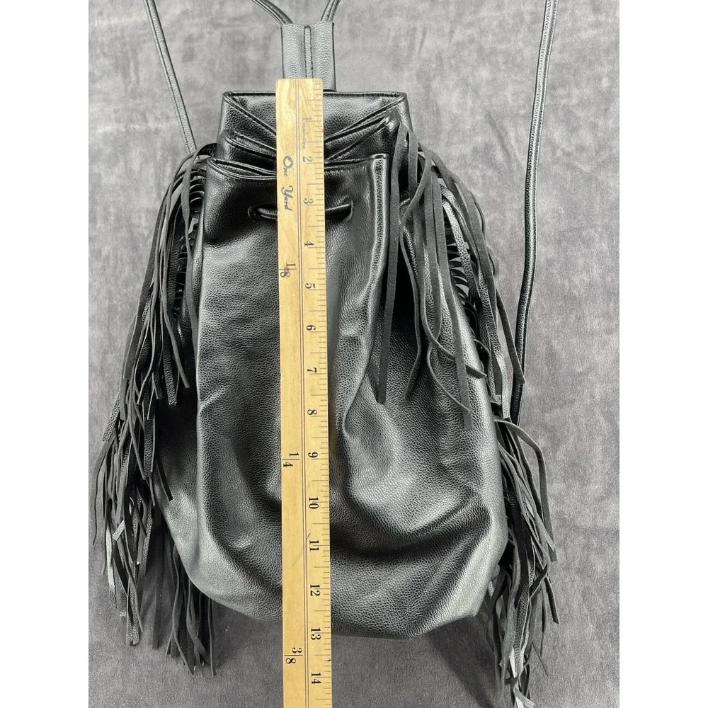 Victoria's Secret Black Fringe Backpack Faux Leather Boho Festival Bag Large